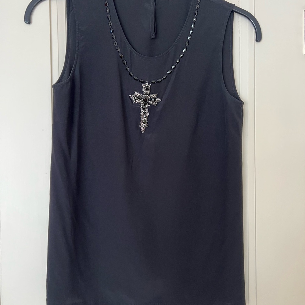 Black Sleeveless Top with Cross Necklace